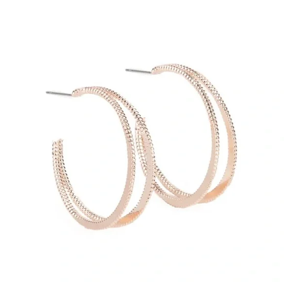 Paparazzi Rose Gold Double Hoop Earrings - Picture 2 of 5